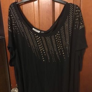 Black shirt with gold studded neckline